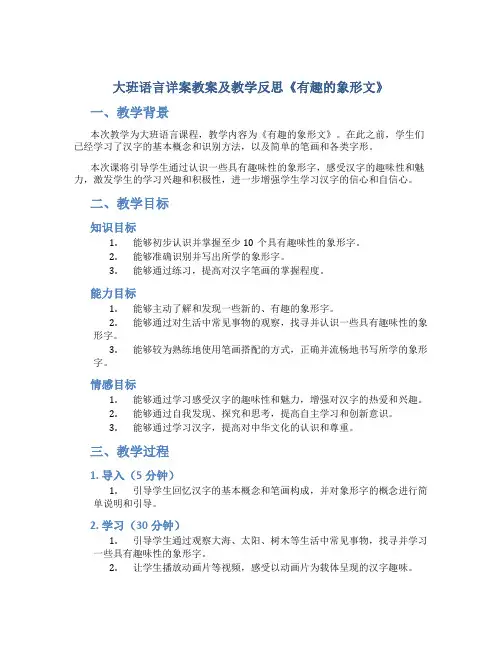 大班语言详案教案及教学反思《有趣的象形文》
