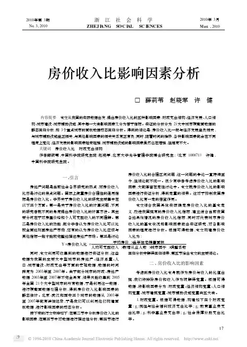房价收入比影响因素分析