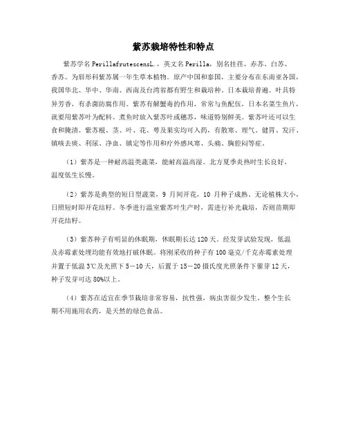 紫苏栽培特性和特点