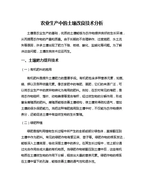 农业生产中的土壤改良技术分析