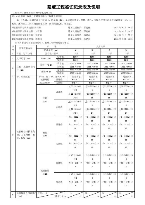 隐蔽工程签证记录表及说明