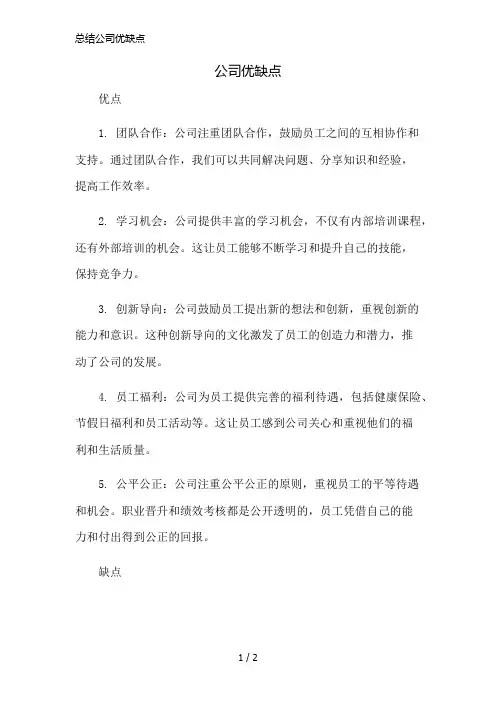 总结公司优缺点精简版