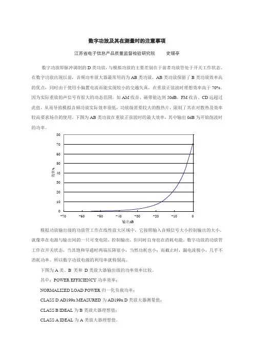 数字功放即PWM调制的D类功放,与模拟功放的主要