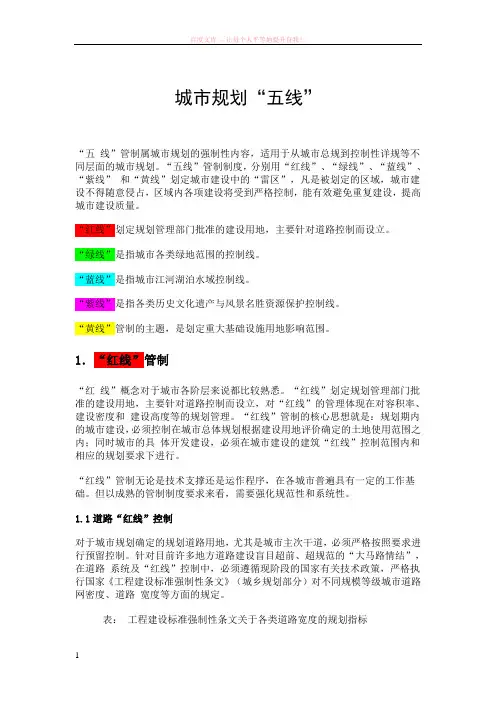 城市规划“五线”--红线、绿线、蓝线、紫线、黄线
