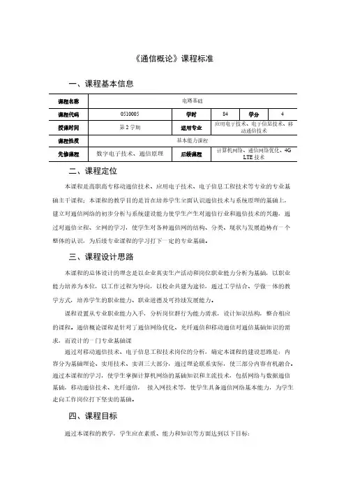 【VIP专享】通信概论课程标准