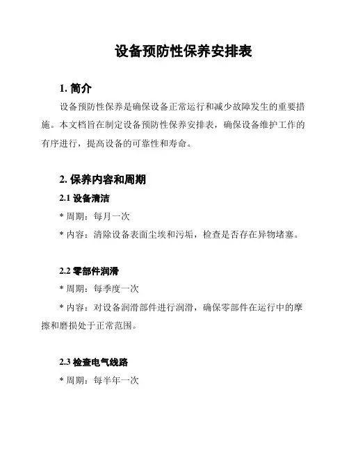 设备预防性保养安排表