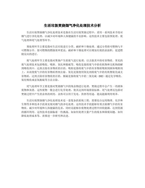 生活垃圾焚烧烟气净化处理技术分析