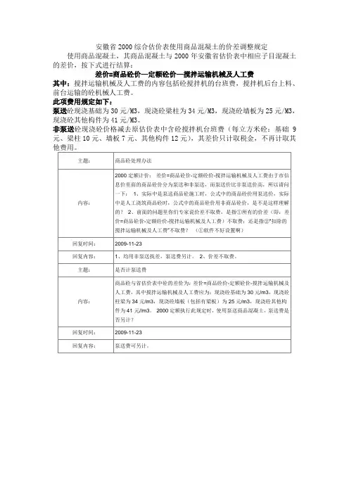 商品混凝土差价计算表