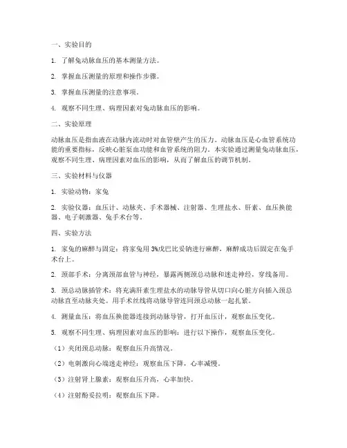 兔动脉血压实验报告