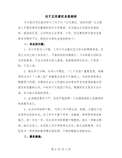 关于正风肃纪自我剖析（2篇）