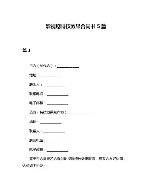 影视剧特技效果合同书5篇