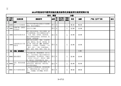2013年配备初中教学实验仪器及标准化实验室项目政府采购计划-初中标本模型