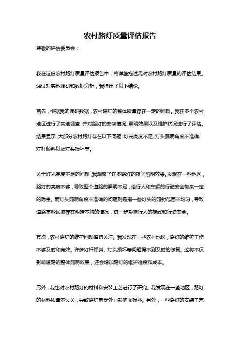 农村路灯质量评估报告