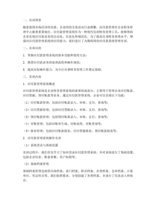 应付款系统管理实训报告