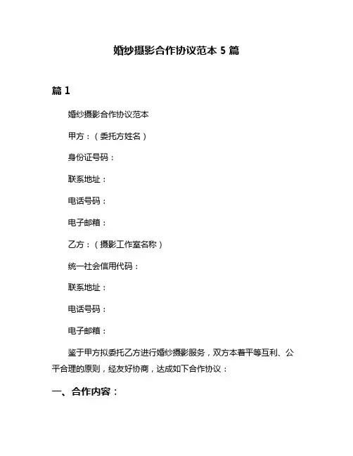 婚纱摄影合作协议范本5篇