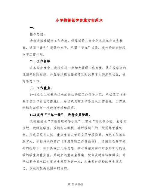 小学控辍保学实施方案范本(5篇)