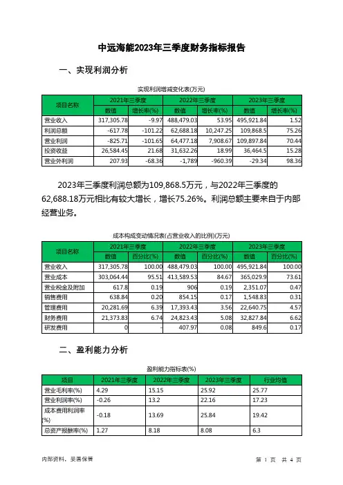 600026中远海能2023年三季度财务指标报告