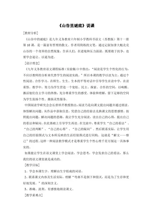 《山谷里谜底》说课