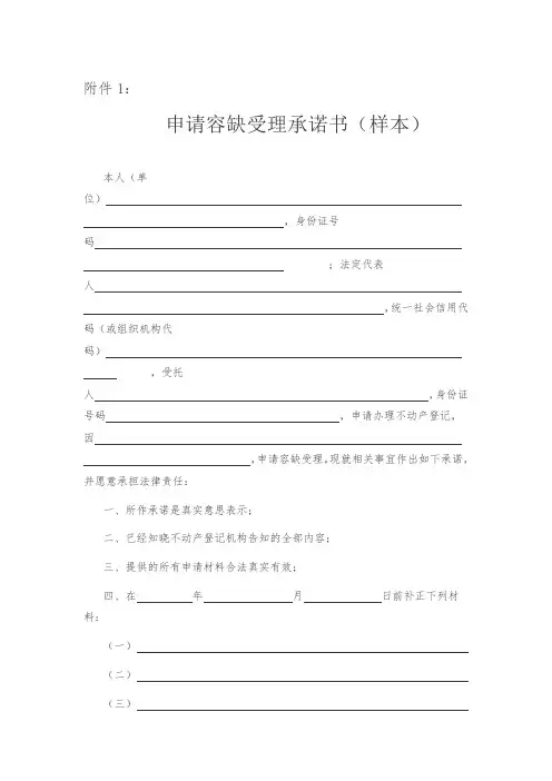 申请容缺受理承诺书(样本)