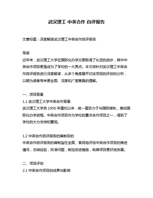 武汉理工 中英合作 自评报告