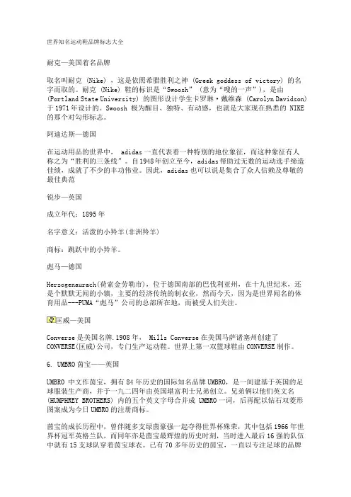 世界知名运动鞋品牌标志大全