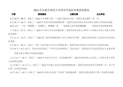 2013年体育赛事成绩统计