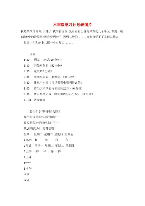 六年级学习计划表图片