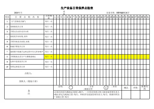 ONE-BAR机械手日常保养点检记录表