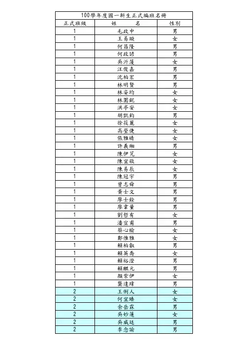 00学年度国一新生正式编班名册