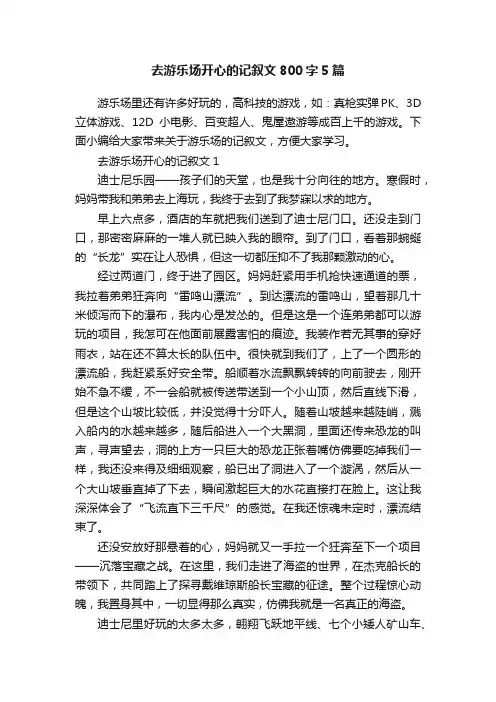 去游乐场开心的记叙文800字5篇