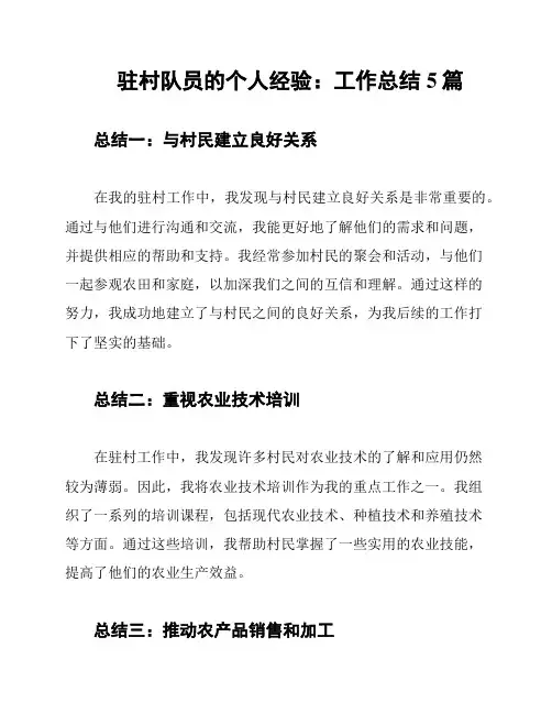 驻村队员的个人经验：工作总结5篇