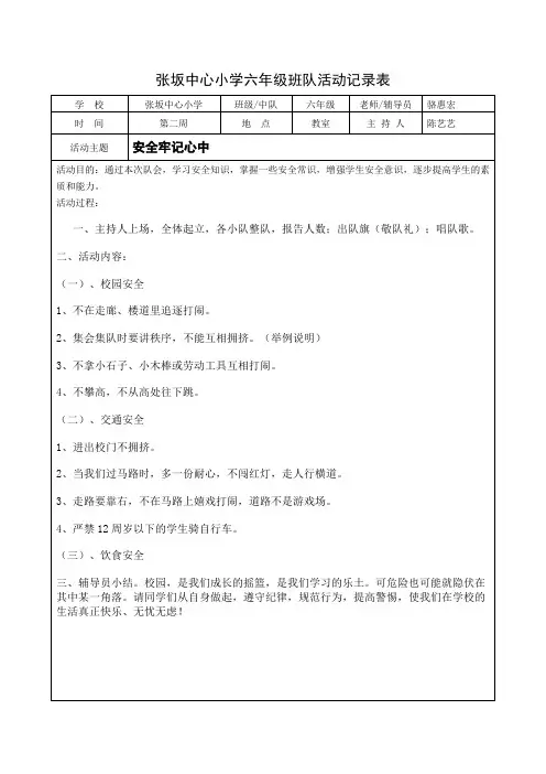 班队活动记录表