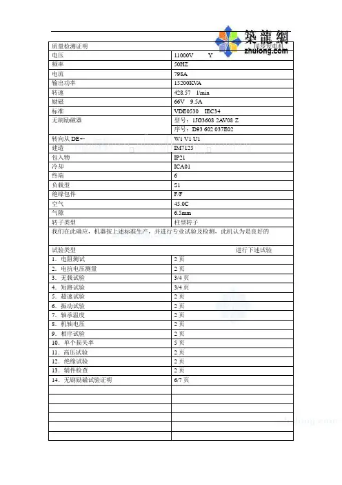 发电机调试报告