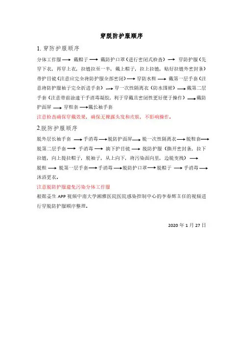穿脱防护服顺序