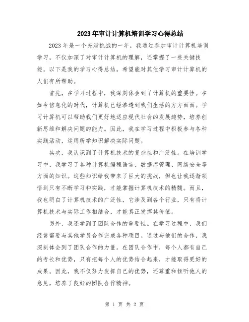 2023年审计计算机培训学习心得总结