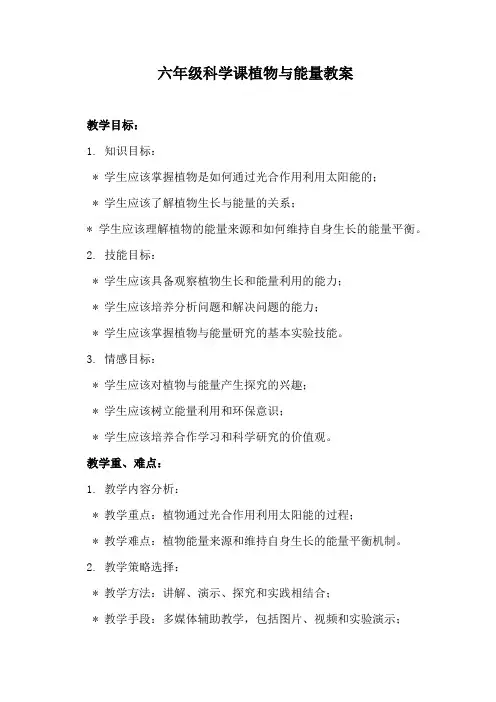 六年级科学课植物与能量教案