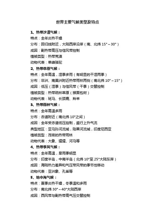 世界主要气候类型及特点