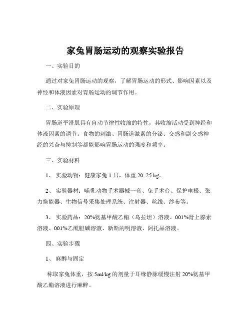 家兔胃肠运动的观察实验报告