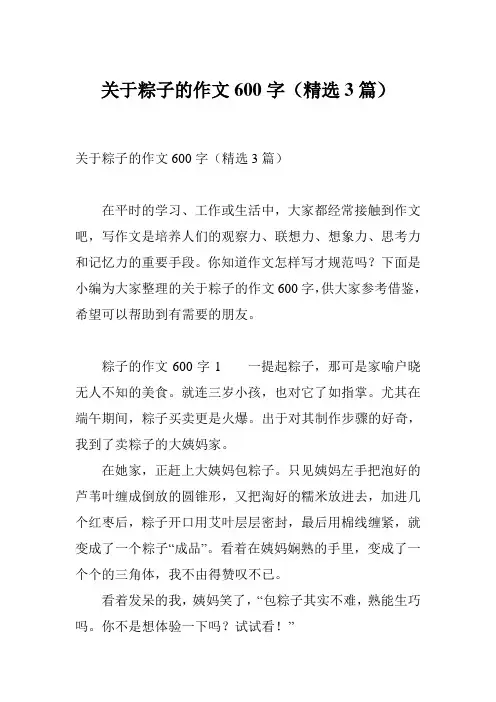 关于粽子的作文600字(精选3篇)
