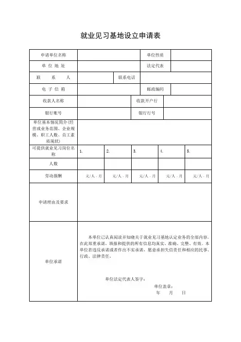 就业见习基地设立申请表