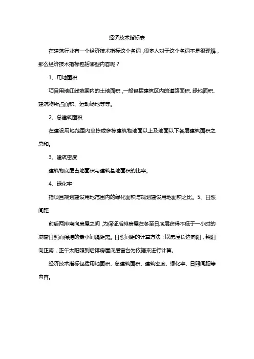 经济技术指标表