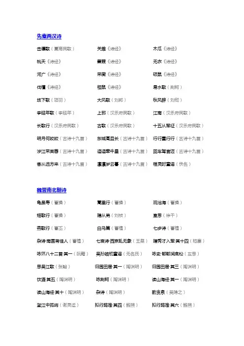 《古诗三百首》目录清单及作者