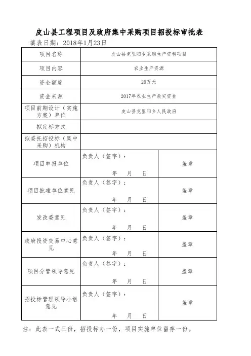 政府采购项目审批表