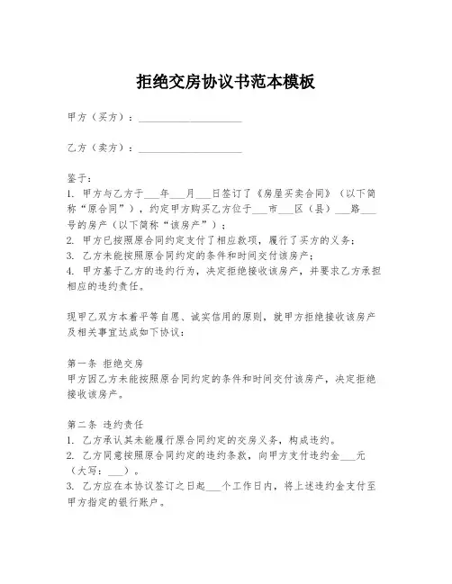 拒绝交房协议书范本模板