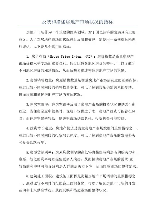 反映和描述房地产市场状况的指标