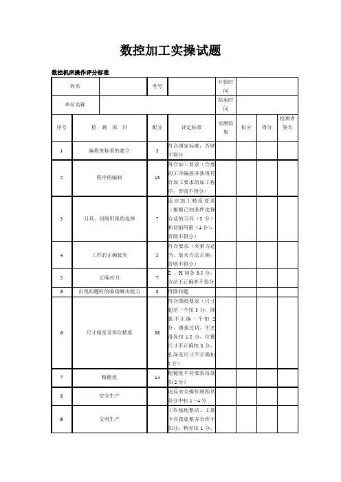 数控加工实操试题10套