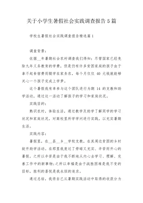 关于小学生暑假社会实践调查报告5篇_1