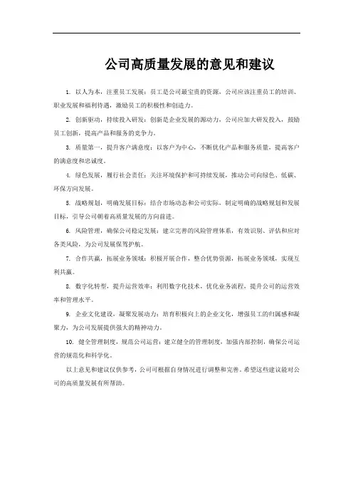 公司高质量发展的意见和建议