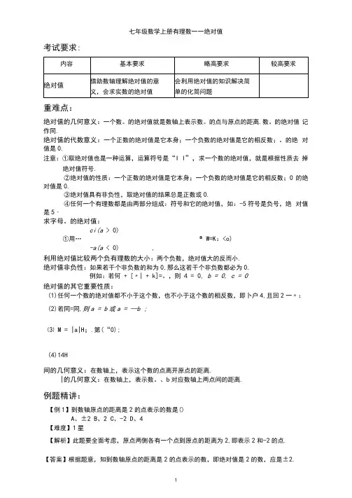 七年级数学上册有理数—绝对值(含解析)