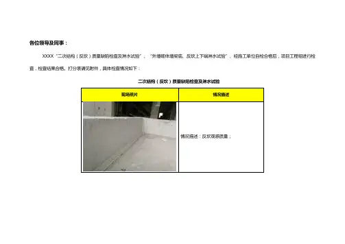 二次结构(反坎)质量缺陷检查及淋水试验